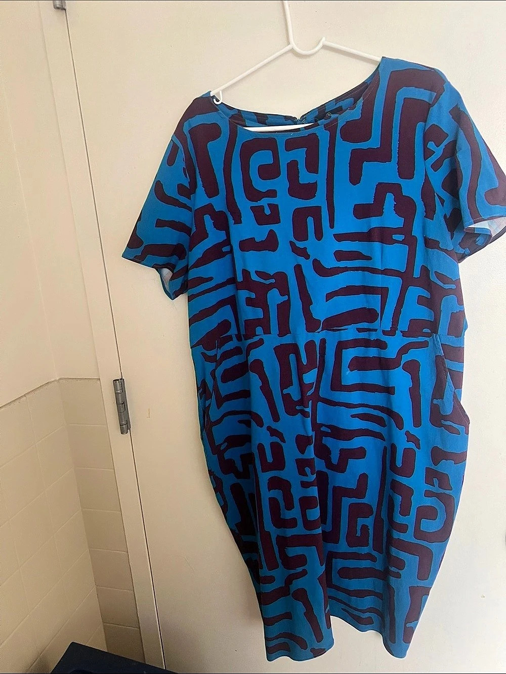 Geometric Midi Dress in Blue & Purple Like New